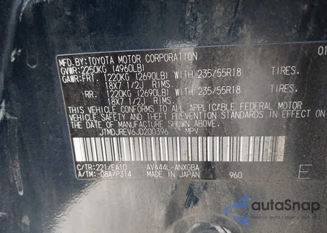 2018 Toyota Rav4 Hybrid Limited from USA, damaged, VIN JTMDJREV6JD200396